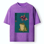Kyoto-Lion Ukiyo E Rain Frog Art Washed T-Shirt