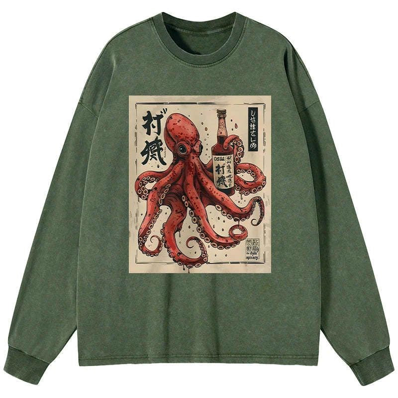 Kyoto-Lion Osaka Sak¨¦ Octopus Washed Long Sleeve T-Shirt