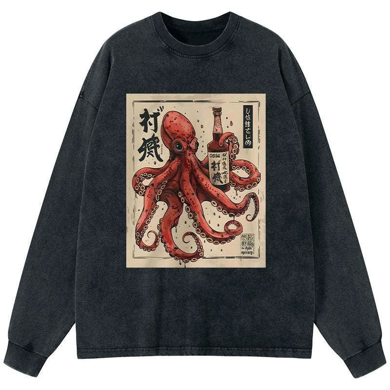 Kyoto-Lion Osaka Sak¨¦ Octopus Washed Long Sleeve T-Shirt