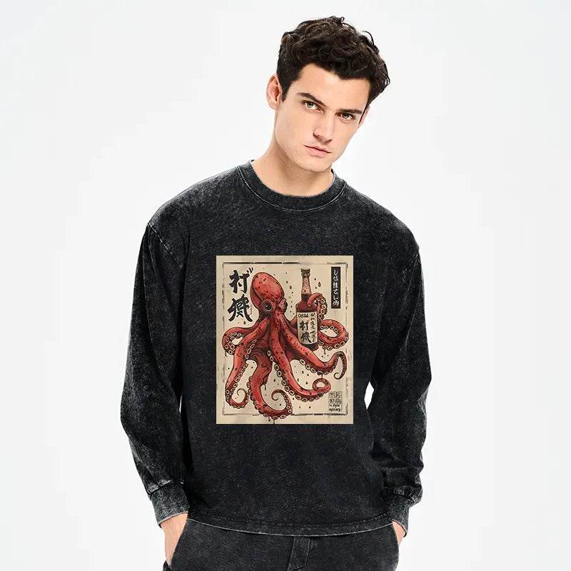 Kyoto-Lion Osaka Sak¨¦ Octopus Washed Long Sleeve T-Shirt