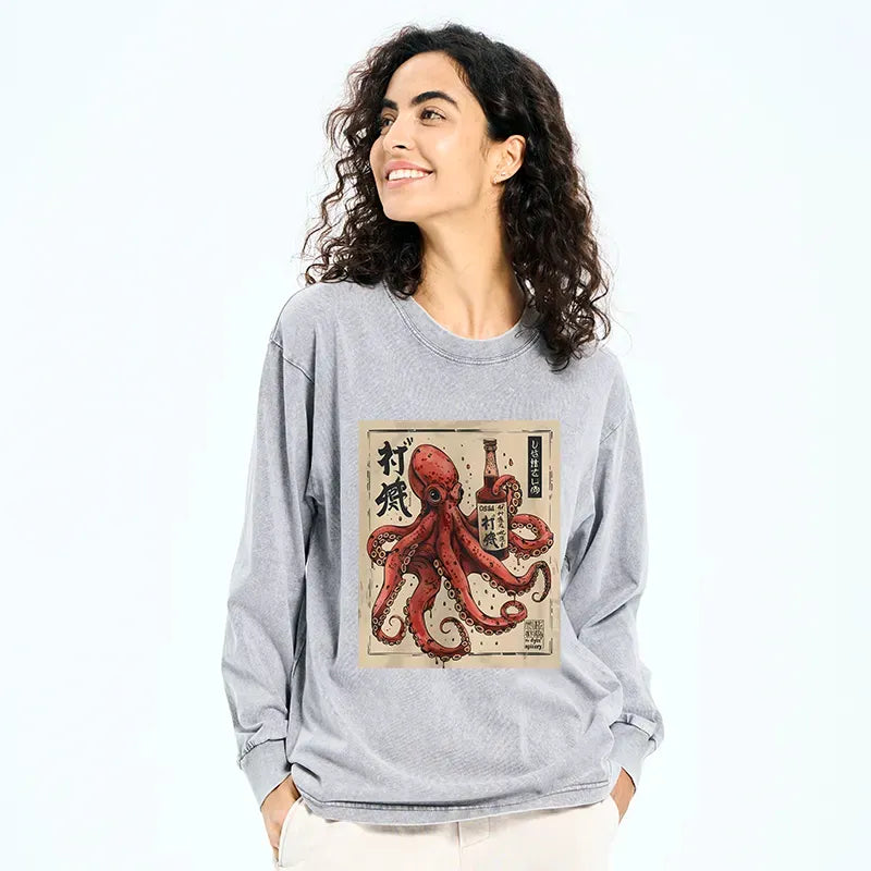 Kyoto-Lion Osaka Sak¨¦ Octopus Washed Long Sleeve T-Shirt