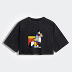 Japanese Retro Cat Art Crop Top for Summer