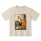 Kyoto-Lion Ukiyo-e Fox Kids Washed T-Shirt