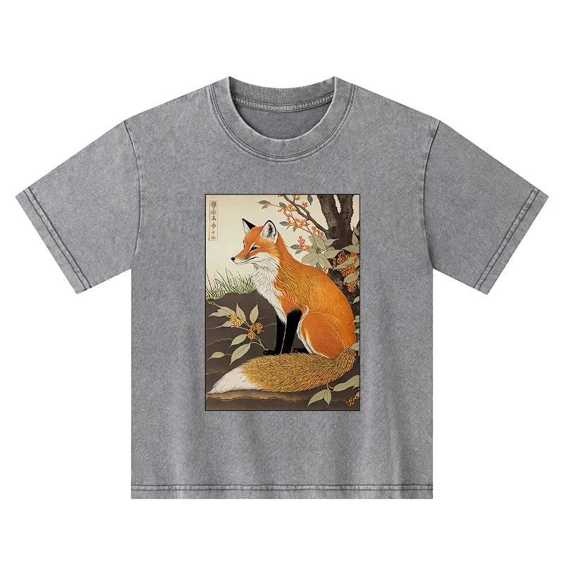 Ukiyo-e Fox Kids T-Shirt for Daily Wear