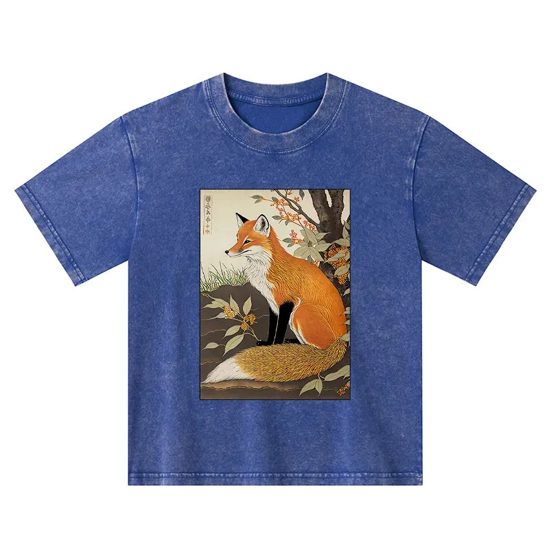 Ukiyo-e Fox Kids T-Shirt for Daily Wear