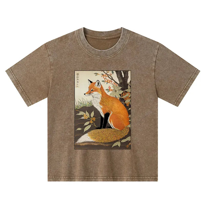 Ukiyo-e Fox Kids T-Shirt for Daily Wear