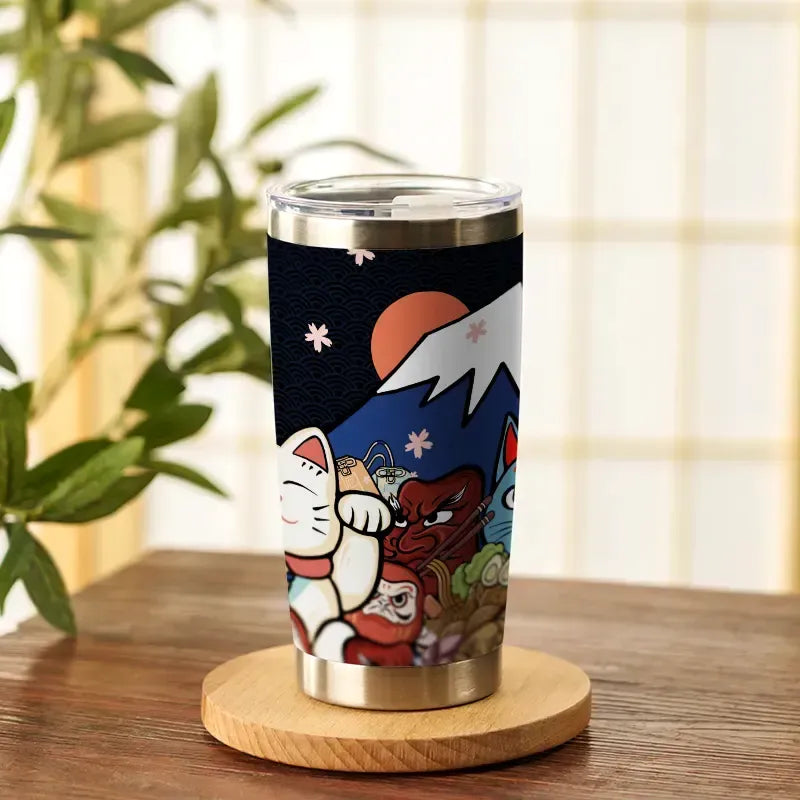 Japanese Woodblock Print Lucky Cat Tumbler