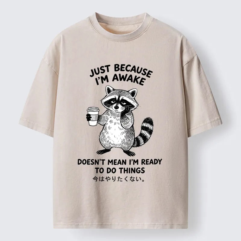Kyoto-Lion Tired Raccoon Coffee Washed T-Shirt
