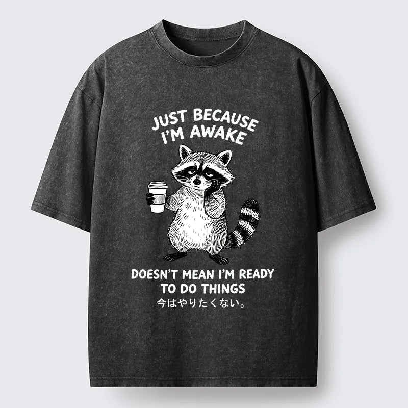 Kyoto-Lion Tired Raccoon Coffee Washed T-Shirt