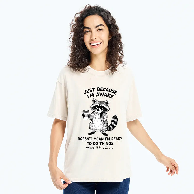 Kyoto-Lion Tired Raccoon Coffee Washed T-Shirt
