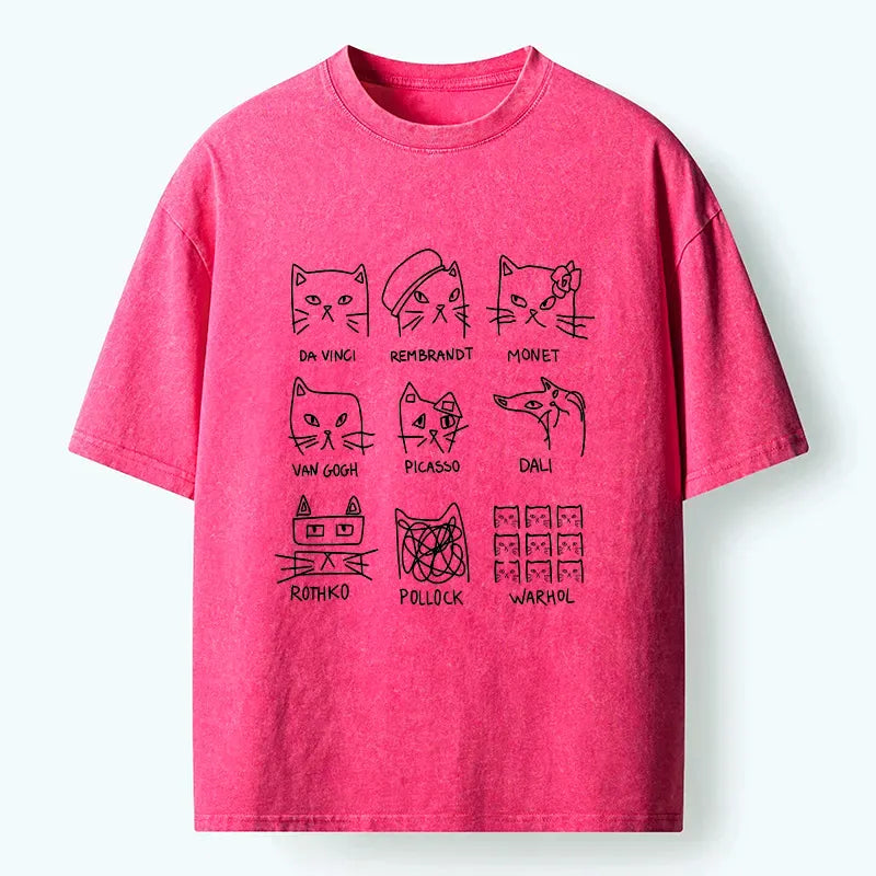 Japanese Artistic Cat Washed T-Shirt