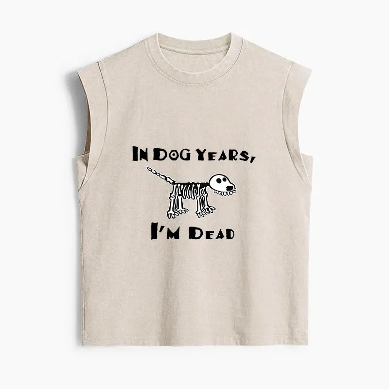 Kyoto-Lion Funny Meme Old Dog Dead In Dog Years Vibe Women's Washed Tank Tops