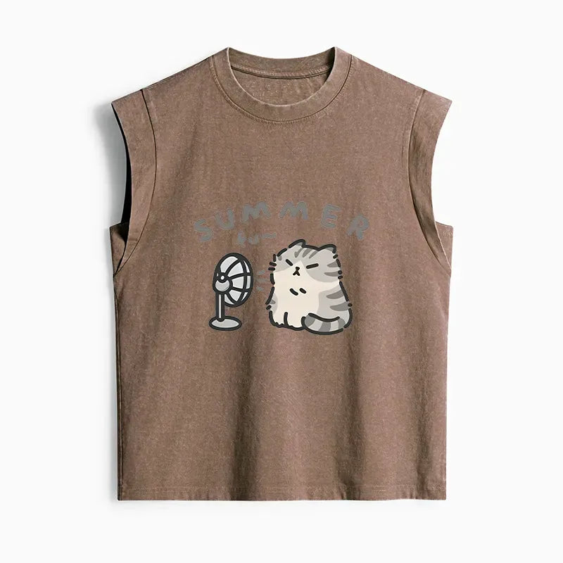Japanese Vintage Cat Tank Top for Women