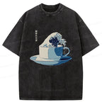 Kyoto-Lion Retro Teacup Wave Washed T-Shirt
