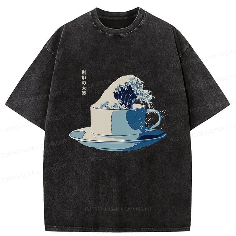 Kyoto-Lion Retro Teacup Wave Washed T-Shirt