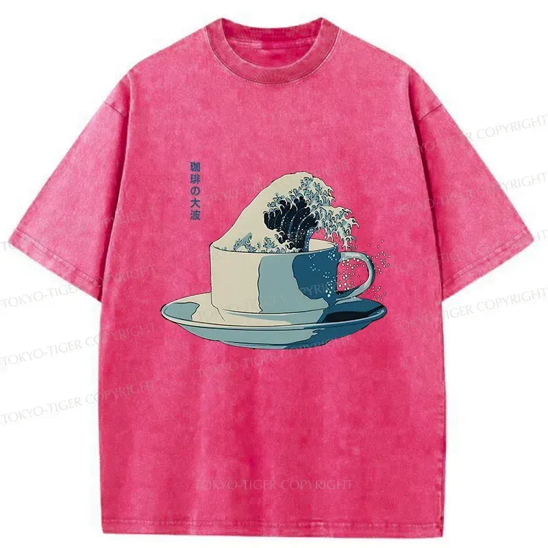 Kyoto-Lion Retro Teacup Wave Washed T-Shirt