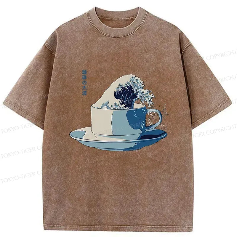 Kyoto-Lion Retro Teacup Wave Washed T-Shirt