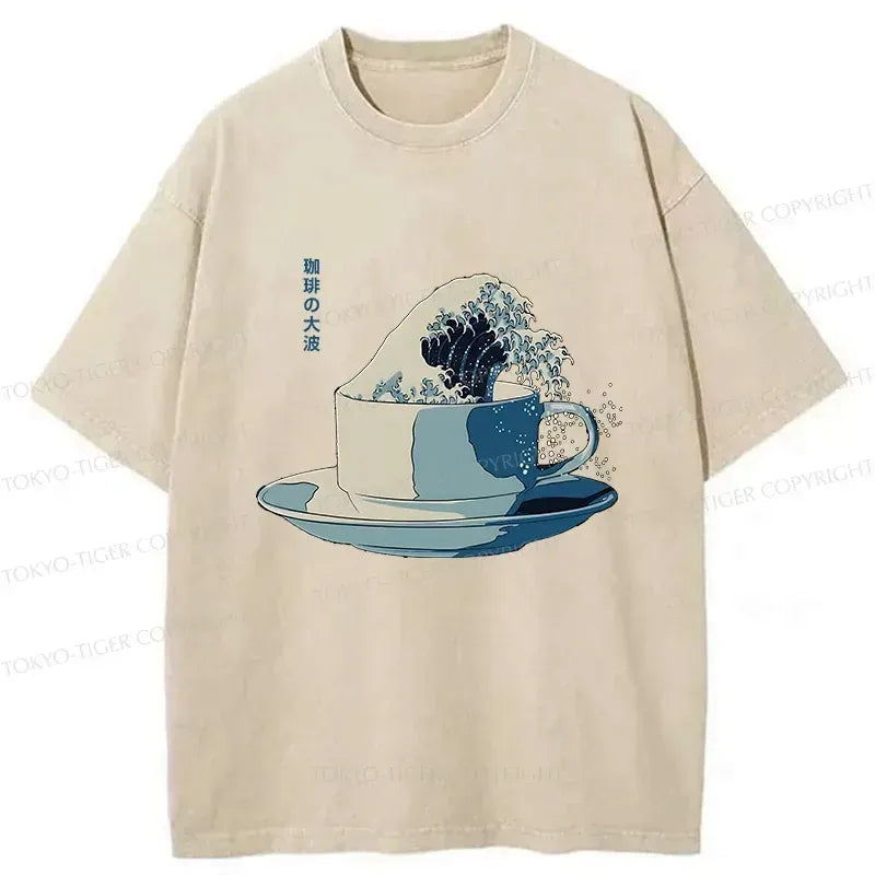 Kyoto-Lion Retro Teacup Wave Washed T-Shirt