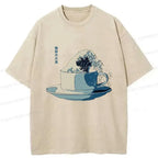 Kyoto-Lion Retro Teacup Wave Washed T-Shirt
