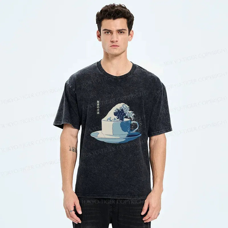 Kyoto-Lion Retro Teacup Wave Washed T-Shirt