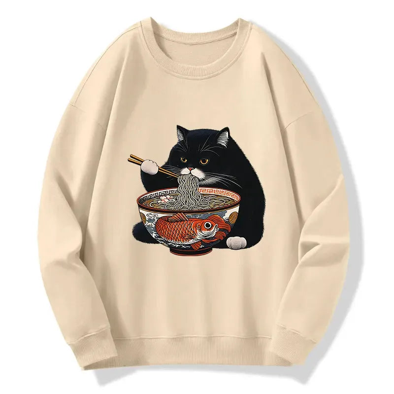 funny cat eating ramen sweatshirt gift idea