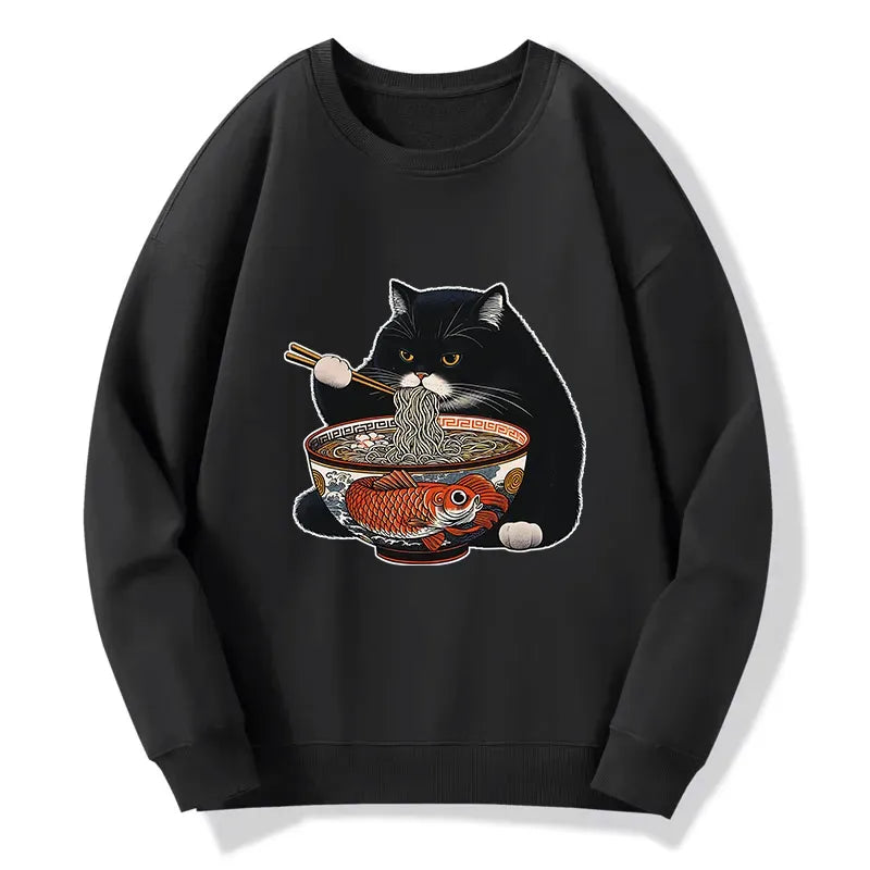 Kyoto-Lion Fat Cat Eating Ramen Classic Sweatshirt