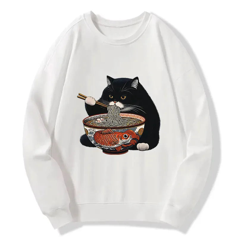 Kyoto-Lion Fat Cat Eating Ramen Classic Sweatshirt