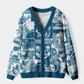 Kyoto-Lion Tropical Island Collage Ugly Cardigan Sweater