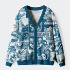 Kyoto-Lion Tropical Island Collage Ugly Cardigan Sweater