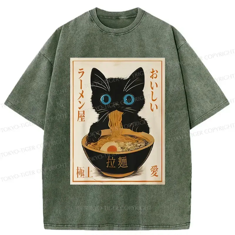 Vintage Cat Eating Ramen T-Shirt for Gift for Him
