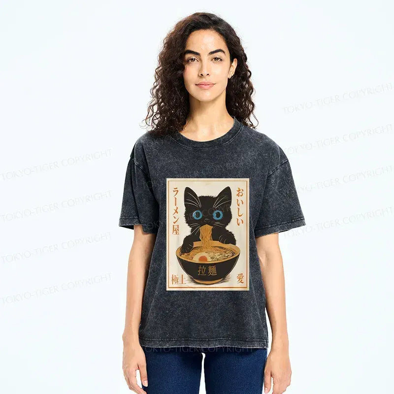 Kyoto-Lion Cat Ramen T-Shirt for Summer Vacation