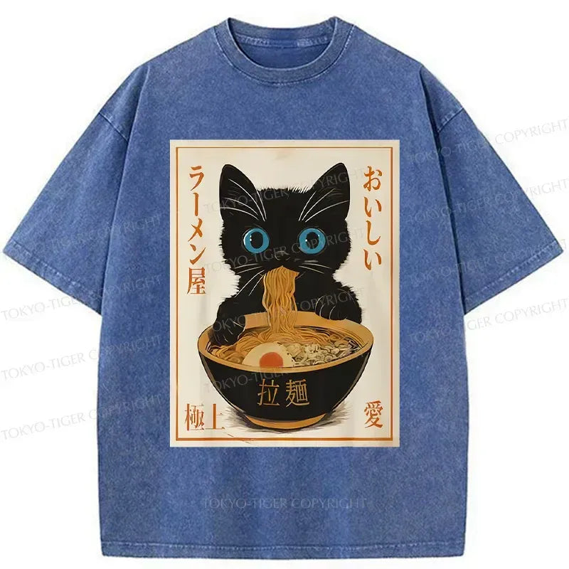 Vintage Cat Eating Ramen T-Shirt for Gift for Him