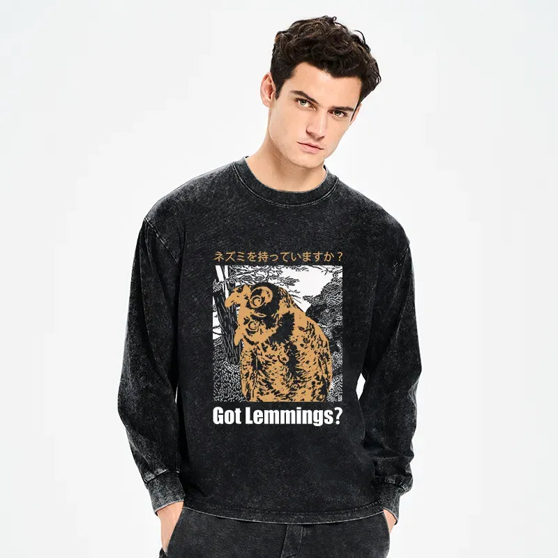 Kyoto-Lion Do You Have Lemmings Japanese Washed Long Sleeve T-Shirt