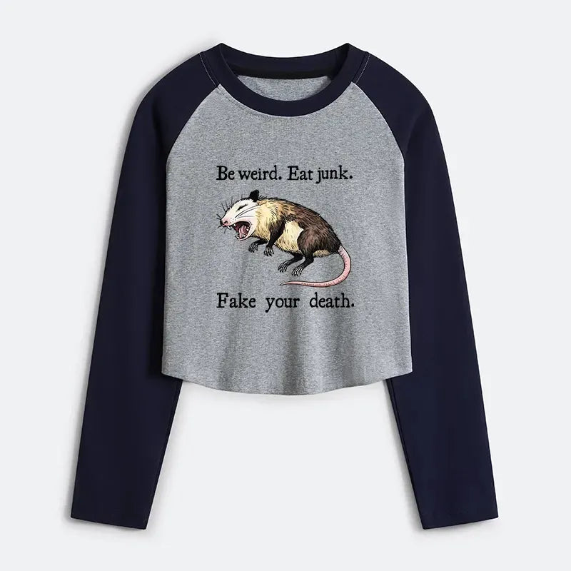 Kyoto-Lion Possum Playing Dead Women's Crop Raglan T-Shirt