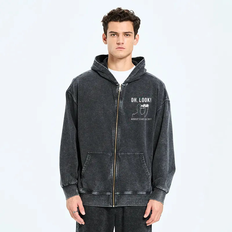 unisex vintage zip hoodie with duck print