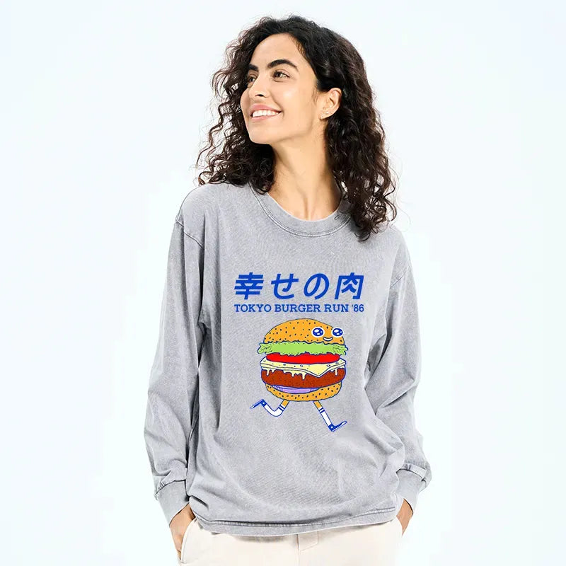 Kyoto-Lion Tokyo Burger Run Japanese Washed Long Sleeve T-Shirt