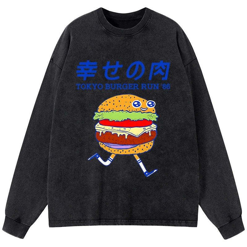 Kyoto-Lion Tokyo Burger Run Japanese Washed Long Sleeve T-Shirt
