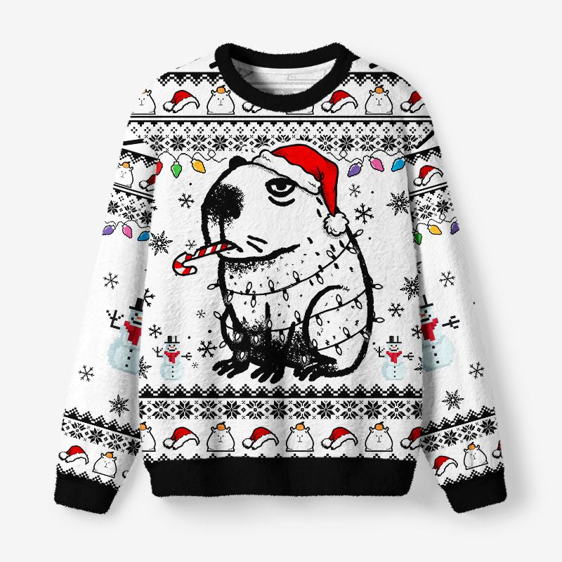 Kyoto-Lion Capybara Smoking Fuzzy Christmas Ugly Sweatshirt