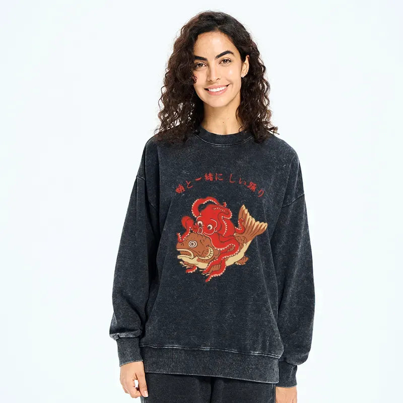 Japanese Octopus Koi Washed Sweatshirt