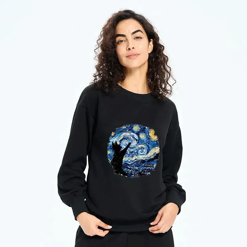 Kyoto-Lion Starry Night Black Cat Classic Sweatshirt