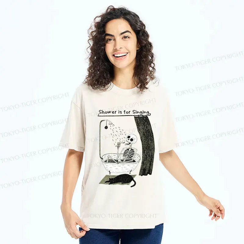 Kyoto-Lion Singing Skeleton Washed T-Shirt
