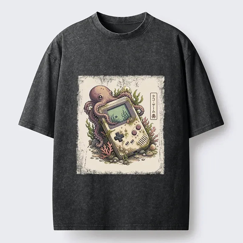 washed unisex octopus shirt for daily wear