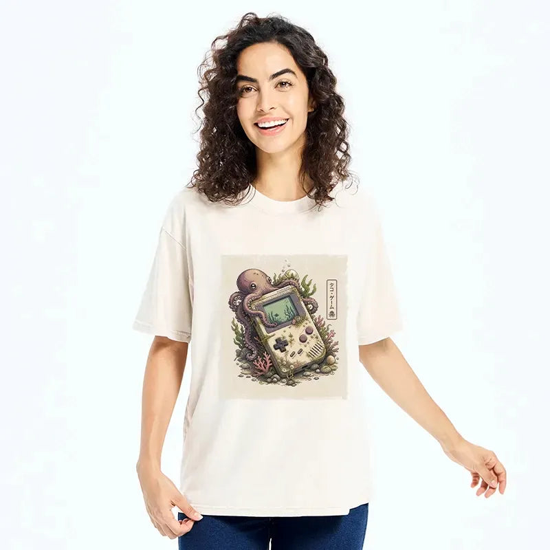 washed unisex octopus shirt for daily wear