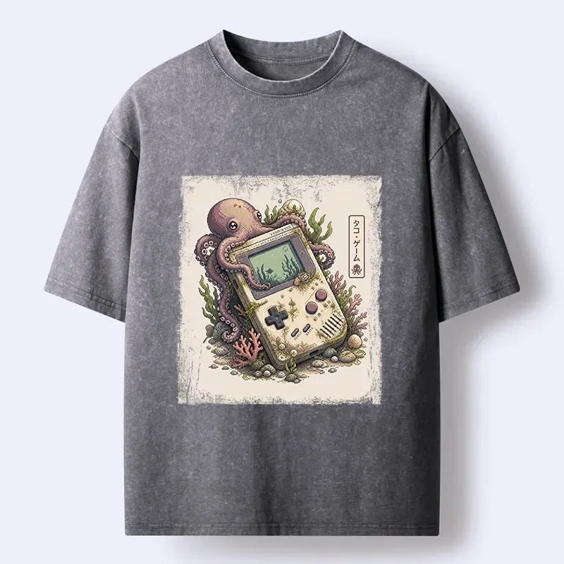 washed unisex octopus shirt for daily wear
