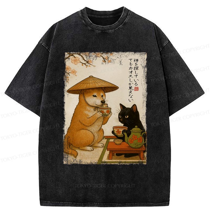 Washed Japanese T-Shirt with Shiba Inu