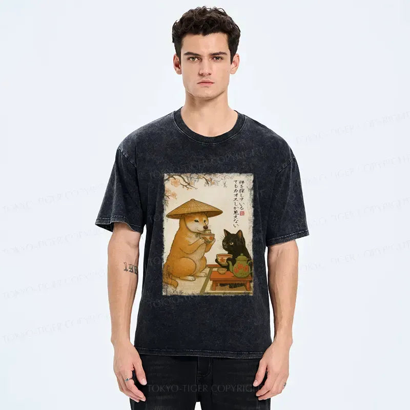 Black Cat and Shiba Inu T-Shirt Gift Idea