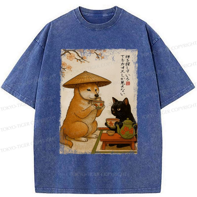Washed Japanese T-Shirt with Shiba Inu