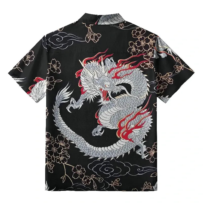 Kyoto-Lion Sakura And Dragon Button-up Shirt