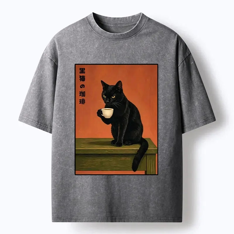 Washed cotton cat t-shirt for summer
