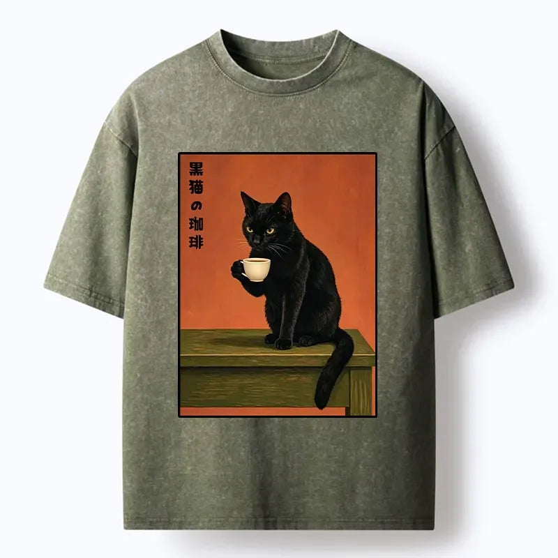 Washed cotton cat t-shirt for summer